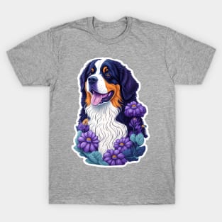 Bernese montain dog in a colorful field of flowers T-Shirt